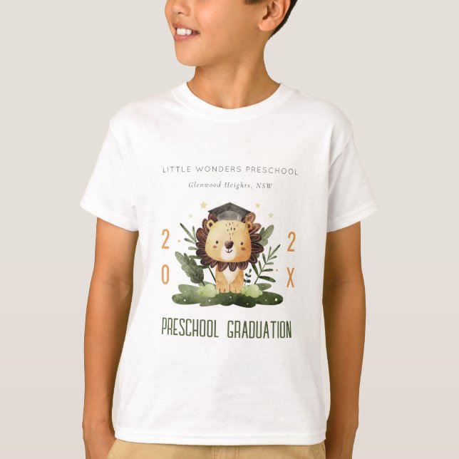 Rustic Cute Kids Lion Foliage Preschool Graduation T-Shirt (Front)
