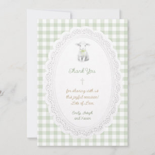 rustic cute lamb sage green gingham thank you card