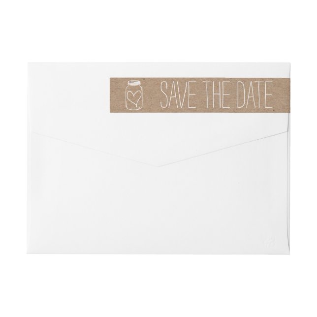 Rustic Cute Mason Jar Heart Save The Date Wedding Wrap Around Label (Back)