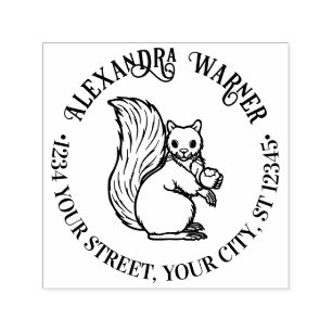 Rustic Cute Squirrel with Nut Name Return Address Self-inking Stamp