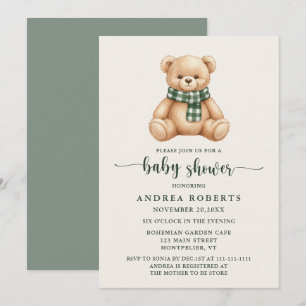 Rustic Cute Teddy Bear Baby Shower Invitation