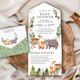 Rustic Cute Woodland Forest Animals Baby Shower All In One Invitation