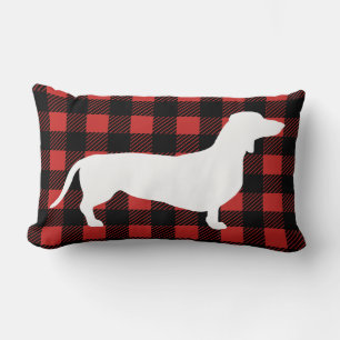 Rustic Dachshund Dog & Buffalo Check Plaid Lumbar Cushion