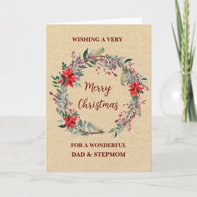 Rustic Dad and Stepmom Merry Christmas Card (Front)