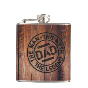 Rustic Dad The Man Myth Legend Wood Pyrography Hip Flask