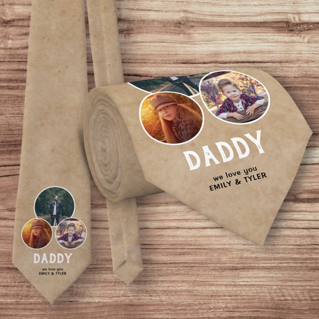 Rustic Daddy we love you 3 Photo Father`s Day  Tie (Creator Uploaded)