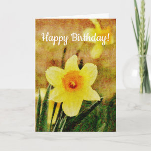 Rustic Daffodil Flower Art Birthday Card