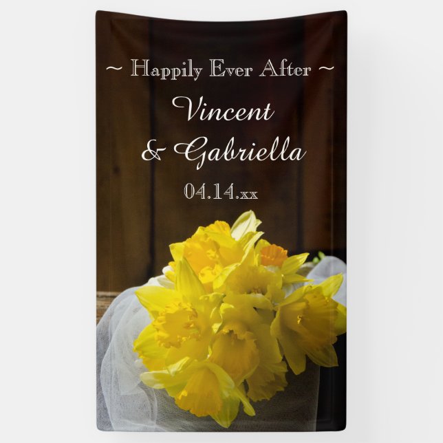 Rustic Daffodils and Barn Wood Country Wedding Banner (Vertical)