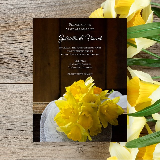 Rustic Daffodils and Barn Wood Country Wedding Magnetic Invitation (Creator Uploaded)