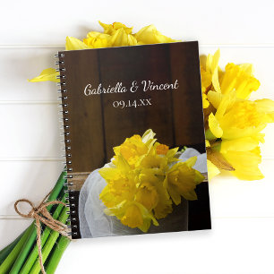 Rustic Daffodils and Barn Wood Country Wedding Spiral Notebook