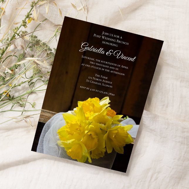 Rustic Daffodils and Barn Wood Post Wedding Brunch Invitation (Creator Uploaded)