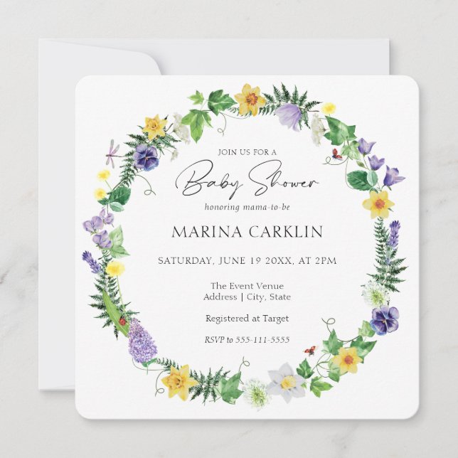 Rustic Daffodils, Wildflowers & Poem Baby Shower  Invitation (Front)
