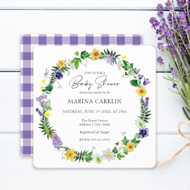 Rustic Daffodils & Wildflowers Square Baby Shower Invitation (Creator Uploaded)