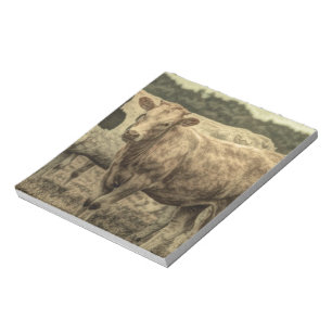 Rustic Dairy Farm Animal Brown Swiss Cow Notepad