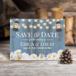 Rustic Daises & Lantern Dusty Blue Save the Date Announcement Postcard<br><div class="desc">Rustic Daisy Flowers & Lanterns Dusty Blue Barn Wood Save the Date Wedding Announcements.</div>