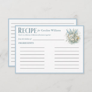 Rustic Daisies & Blue Floral Bridal Shower Recipe Enclosure Card