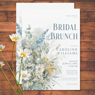 Rustic Daisies & Dusty Blue Floral Bridal Brunch Invitation