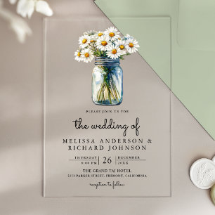 Rustic Daisies Floral Mason Jar Wedding Acrylic Invitations