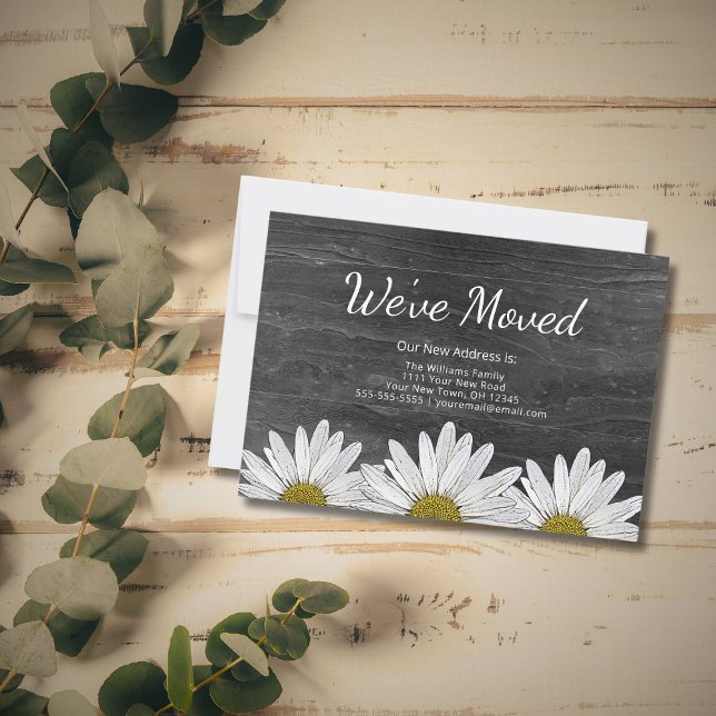 Rustic Daisies New Home Floral Grey Wood Moving Announcement (Creator Uploaded)