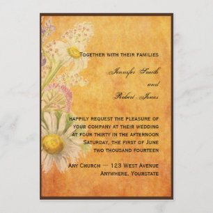 Rustic Daisies on Parchment Wedding Invitation