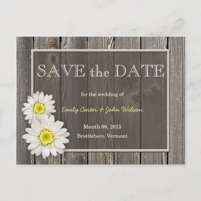Rustic Daisies Save the Date Postcard (Front)
