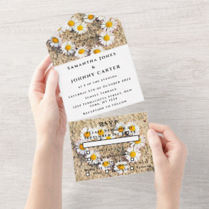 Rustic Daisies Summer Daisy Flowers boho All In One Invitation