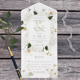 Rustic Daisies & White Flowers Dinner All In One Invitation