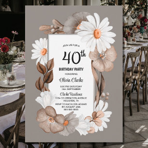 Rustic Daisy 40th Birthday Party Invitation