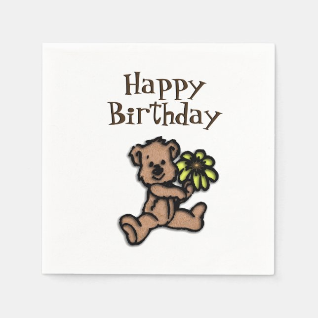 Rustic Daisy Bear Birthday Napkin (Front)