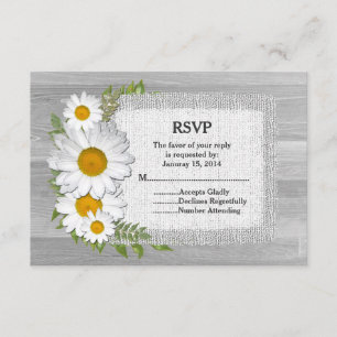 Rustic daisy burlap barn wood wedding RSVP daisy2 Card