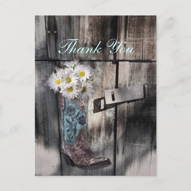 rustic daisy country cowboy wedding thank you postcard (Front)