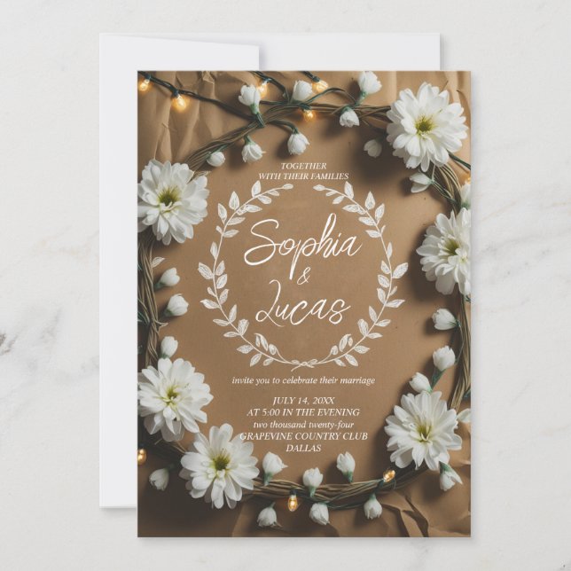 Rustic Daisy Crown Invitation (Front)