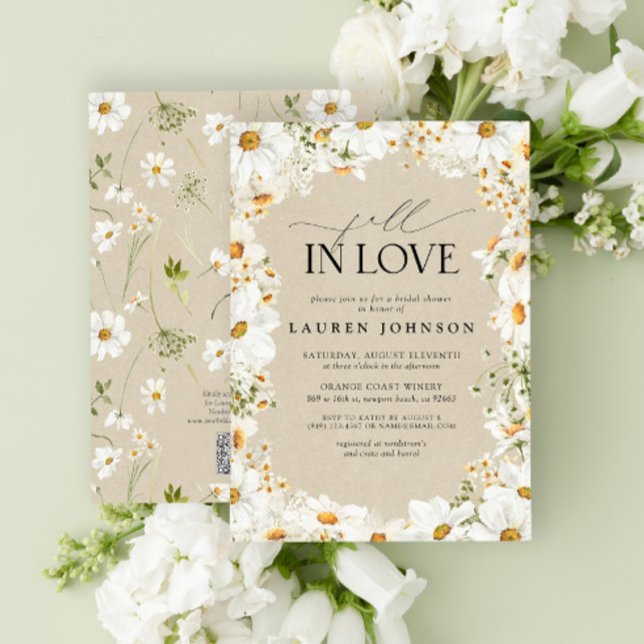Rustic Daisy Fall in Love QR Code Bridal Shower Invitation (Creator Uploaded)