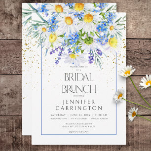 Rustic Daisy & Field Flowers Bouquet Bridal Brunch Invitation