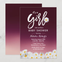 Rustic Daisy Flowers Burgundy Red Girl Baby Shower