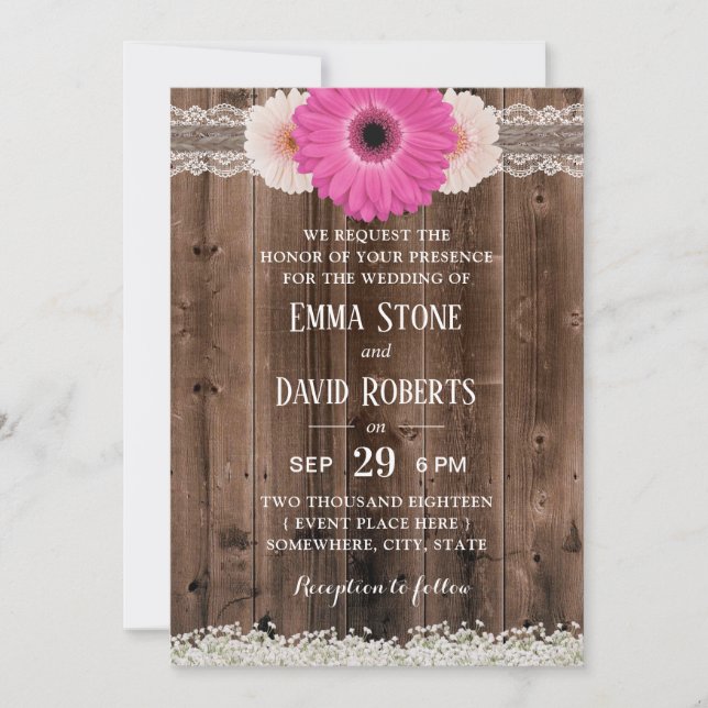 Rustic Daisy Flowers Lace & Twine Country Wedding Invitation (Front)