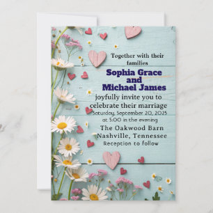 Rustic Daisy & Heart Wedding Invitation