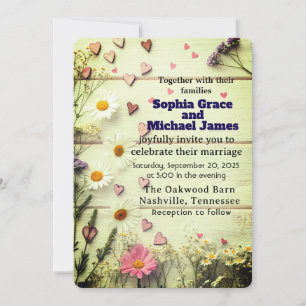 Rustic Daisy & Heart Wedding Invitation