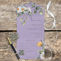Rustic Daisy & Lavender Floral Purple QR Code