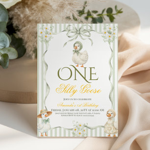 Rustic Daisy One Silly Goose First Birthday Invitation