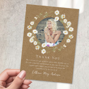 Rustic Daisy Photo Sympathy Funeral Memorial Thank You Card