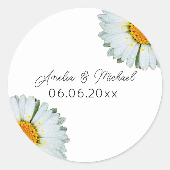Rustic Daisy Summer Wedding Save The Date Classic Round Sticker (Front)