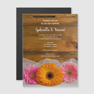 Rustic Daisy Trio Country Barn Wedding Magnetic Invitation