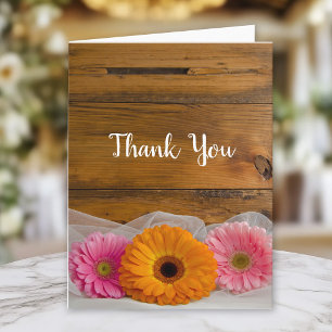 Rustic Daisy Trio Country Barn Wedding Thank You Card