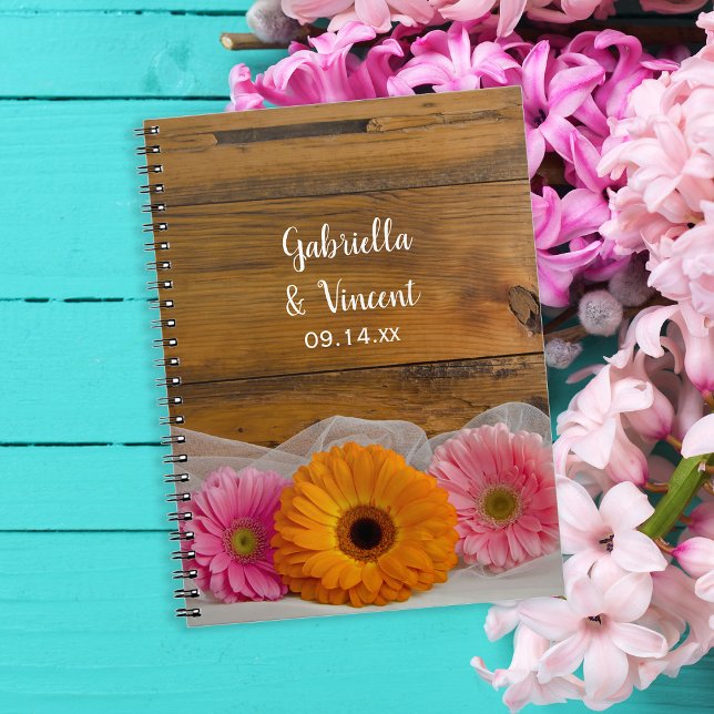 Rustic Daisy Trio Country Wedding Spiral Notebook (Creator Uploaded)