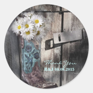 rustic daisy western country cowboy wedding classic round sticker