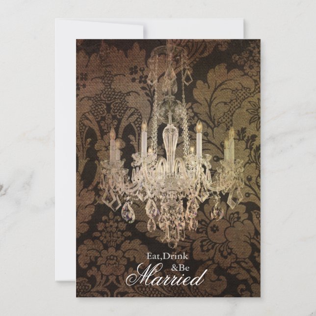 rustic damask chandelier wedding  Rehearsal Dinner Invitation (Back)