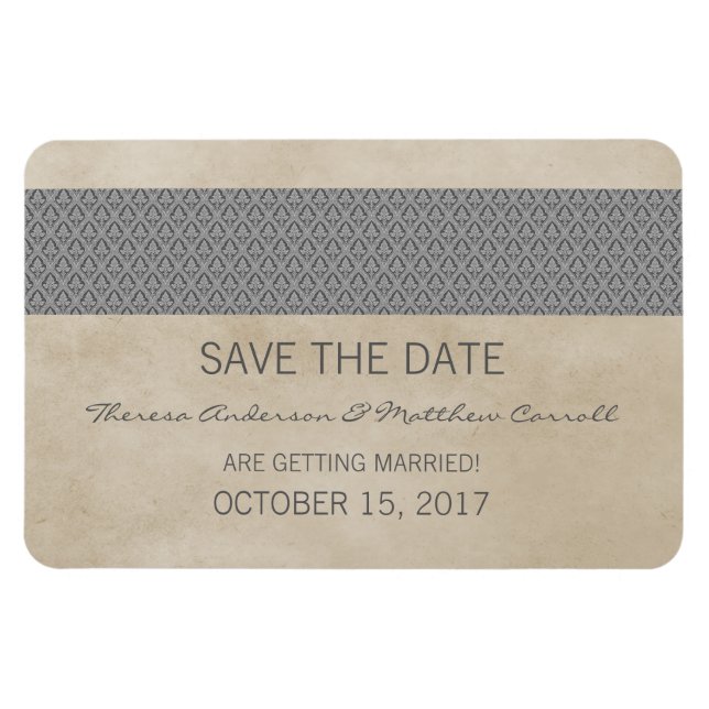 Rustic Damask Save the Date Magnet, Grey Magnet (Horizontal)