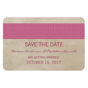 Rustic Damask Save the Date Magnet, Pink Magnet
