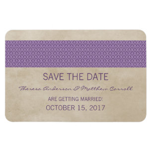 Rustic Damask Save the Date Magnet, Purple Magnet